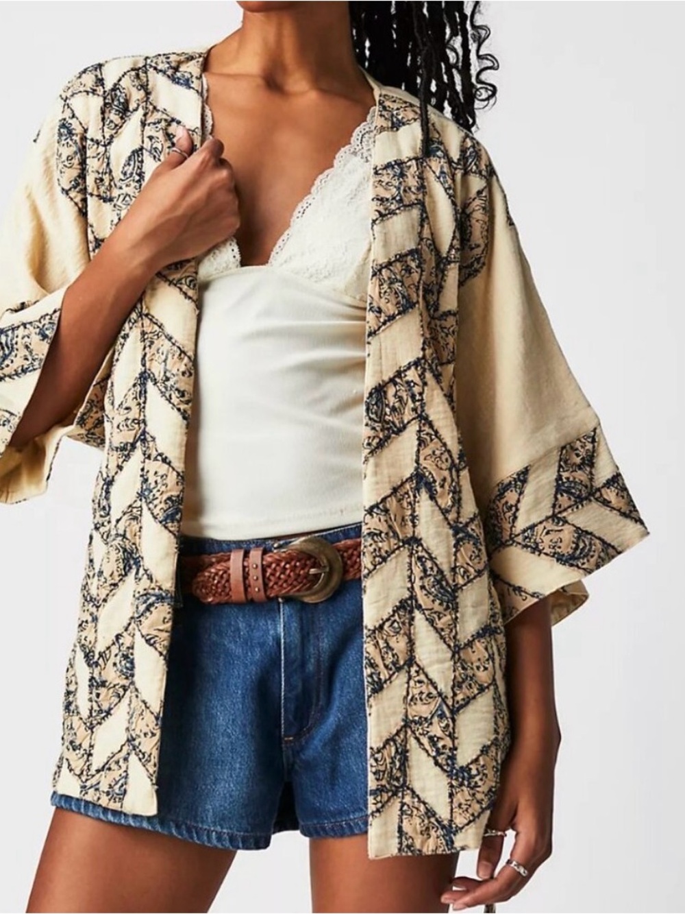 *Flawed* Free People Thimbleweed Soft Wrapped Patterned Kimono